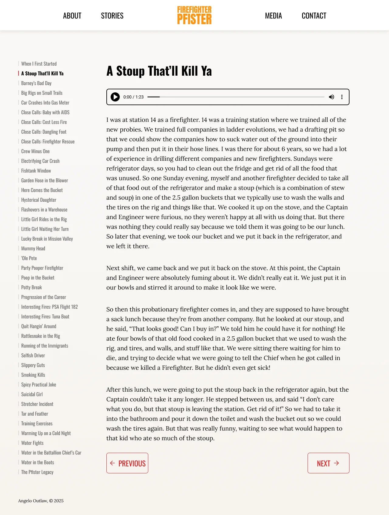 Screenshot of one of the story pages from the Firefighter Pfister site