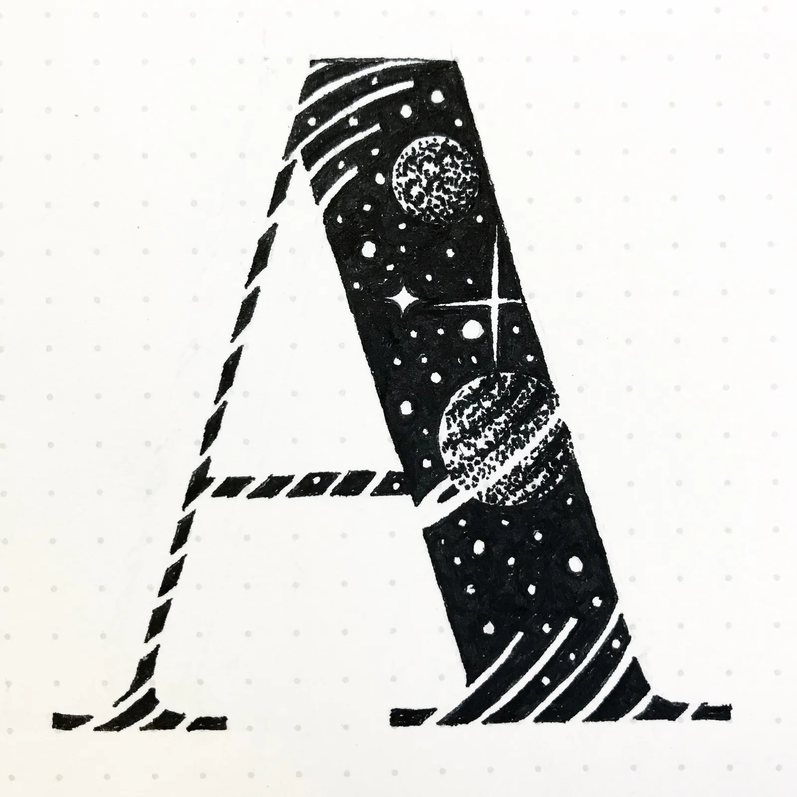 Close-up of the letter A, Spaceabet style
