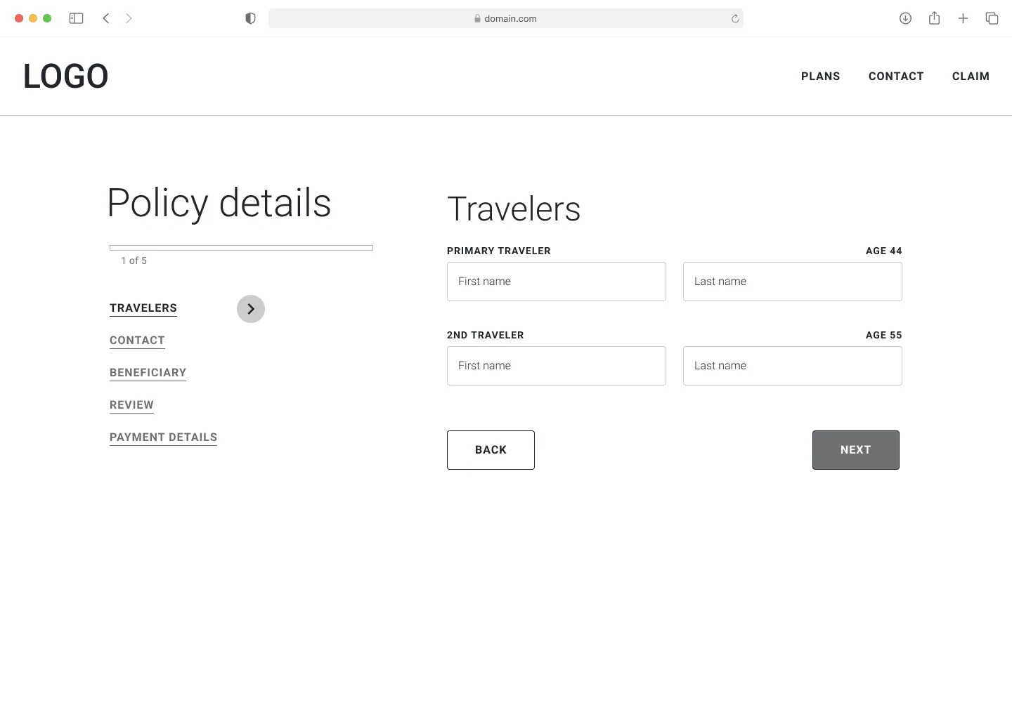 Wireframe showing the policy details page