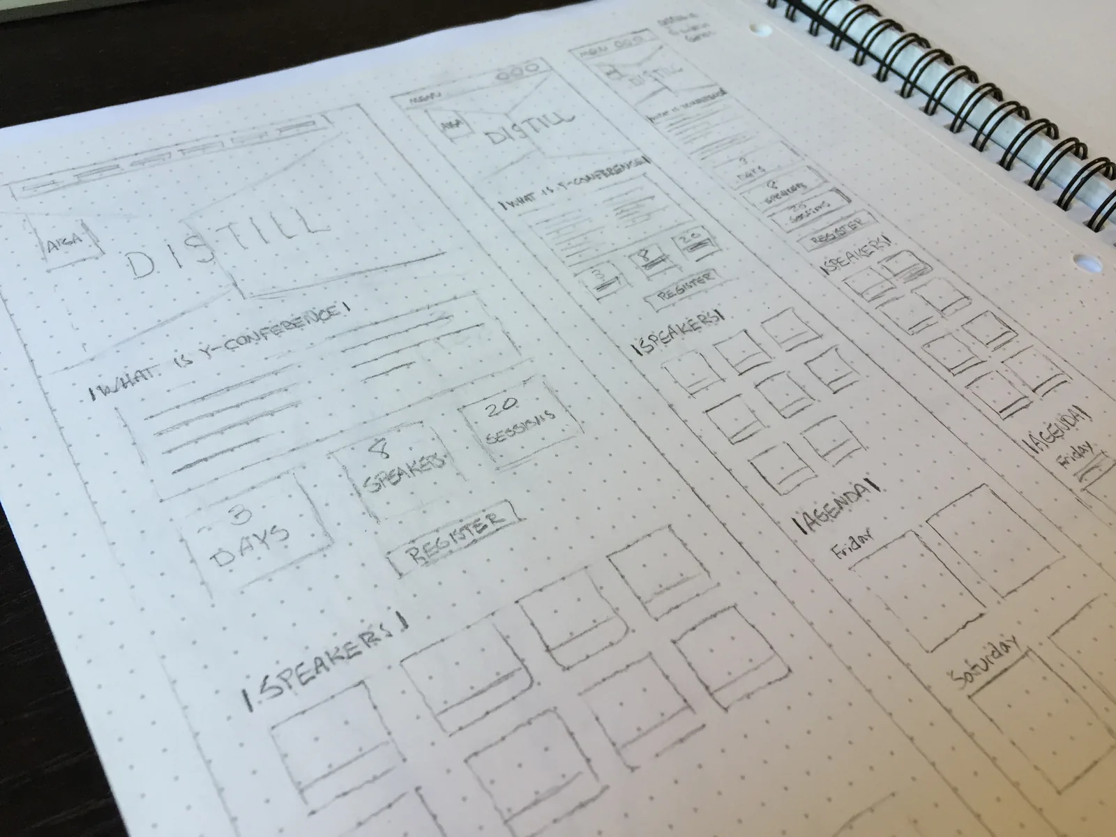 View of my sketchbook from an angle showing the UI sketches I made