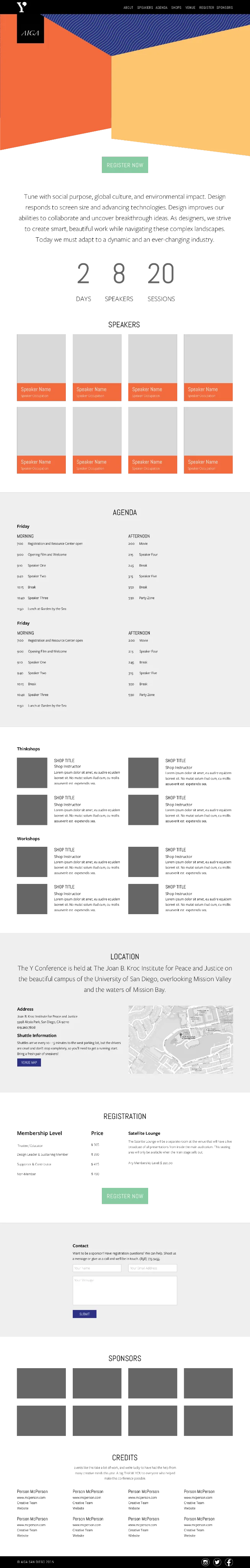 Low fidelity mockup of the Y Conference site